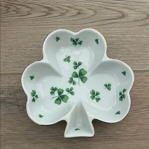 Lefton China Clover Shaped Dish with Green Shamrocks